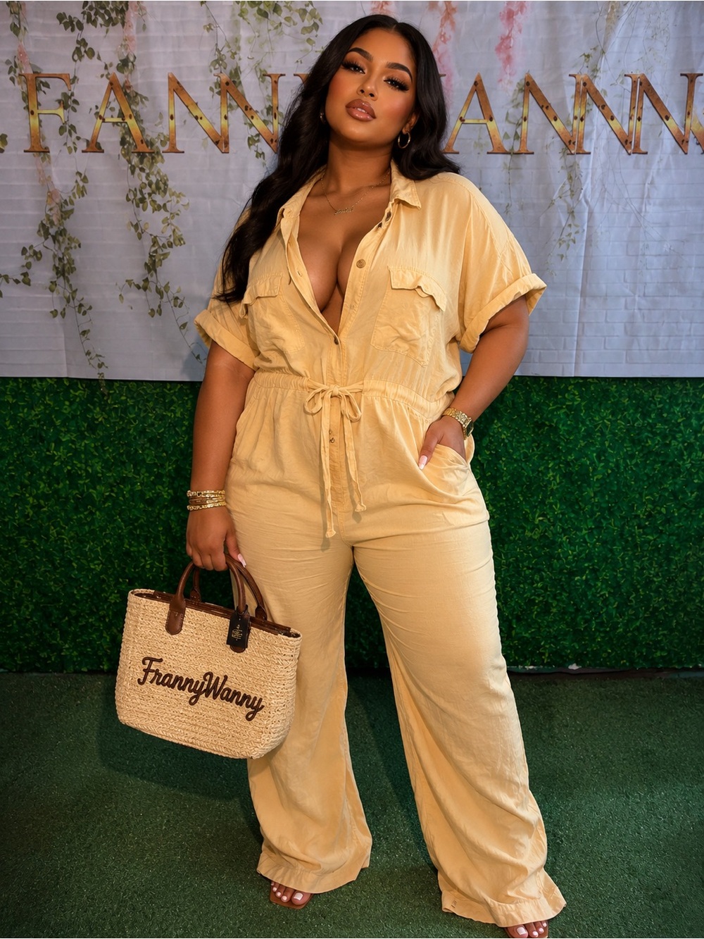 Women's Drawstring Utility Jumpsuit - butter yellow